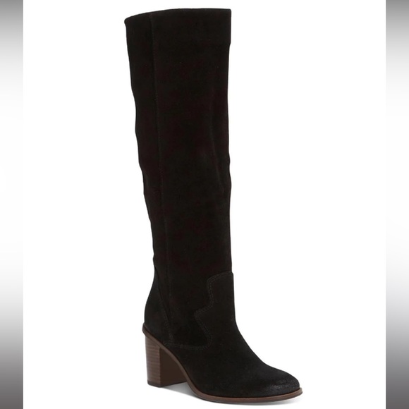 Lucky Brand Shoes - LuckyBrandJolna Black Suede Almond Toe Stack Block Heel Knee High Boots Sz7 NWOB